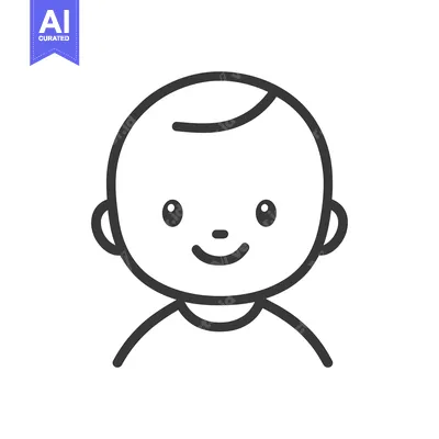 Popular premium asset: Simple outline illustration of a smiling child face on a white backdro