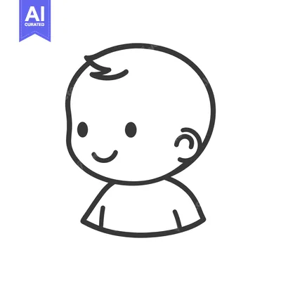 Aset desain premium: A simple black and white cartoon drawing of a baby