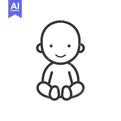 Aset premium populer: A simple cartoon illustration of a smiling seated baby
