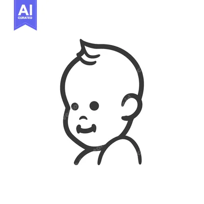 Aset desain premium: A simple black and white line drawing of a baby smiling