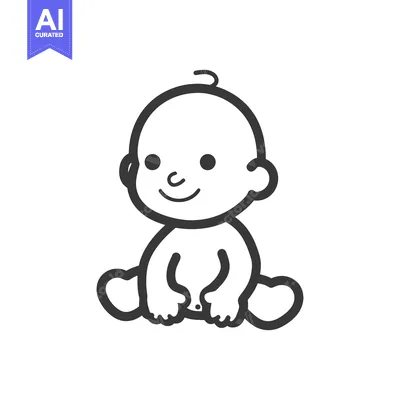 Aset premium populer: A simplistic drawing of a smiling infant sitting upright