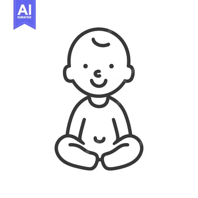 Aset premium populer: A simple illustration of a small baby sitting with a smile