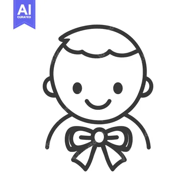 Premium design asset: An outline illustration depicting a cheerful child with a bow tie