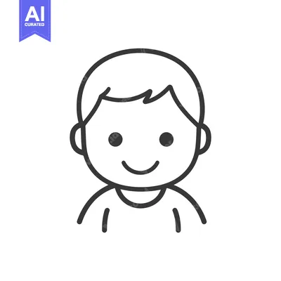 Aset desain premium: A Simple Black Outline Illustration Depicting a Smiling Young Child