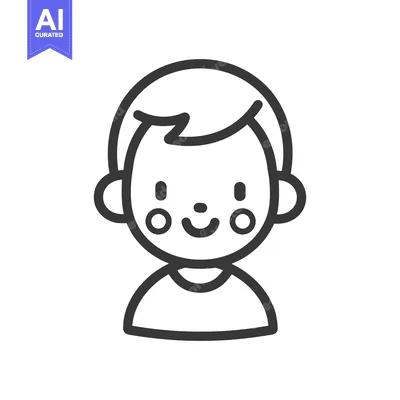 Aset desain premium: A simple black and white cartoon representation of a childs face