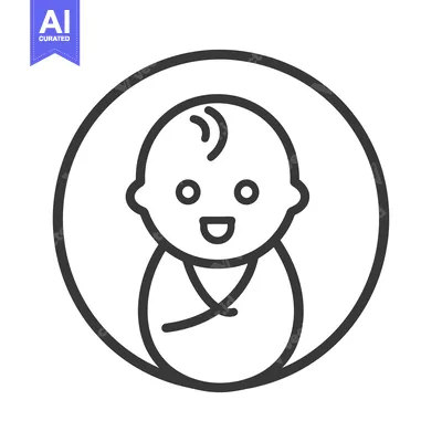 Popular premium asset: A simple outlined smiling baby inside a circular frame is presented