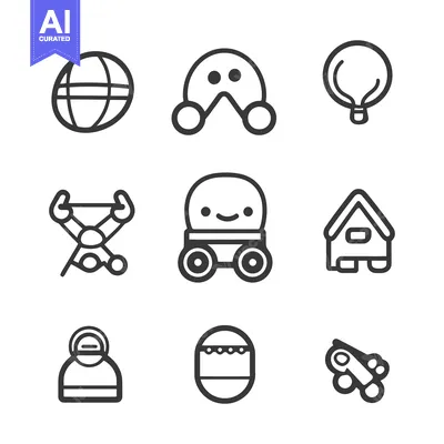 Aset premium populer: Various black and white icon depictions on a plain white surface