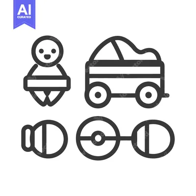 Aset premium populer: A simple illustration depicting various baby related items and toys