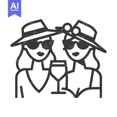 Premium design asset: Two women holding a wine glass wearing hats and sunglasses