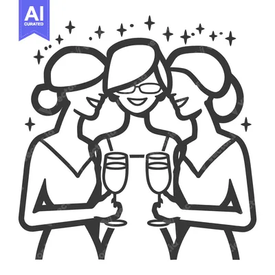Aset premium populer: Three women celebrating together with champagne glasses and stars
