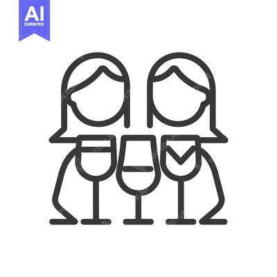 Aset desain premium: Two female figures with wine glasses in an elegant illustration