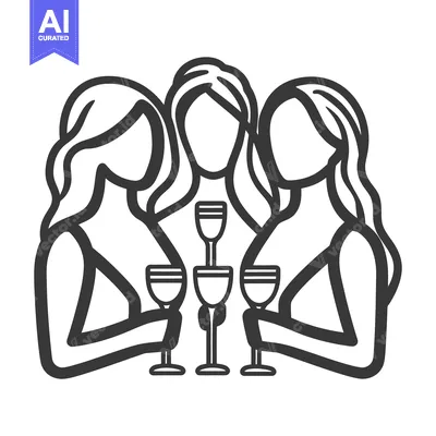 Aset premium populer: Three women holding wine glasses in a simple black and white image