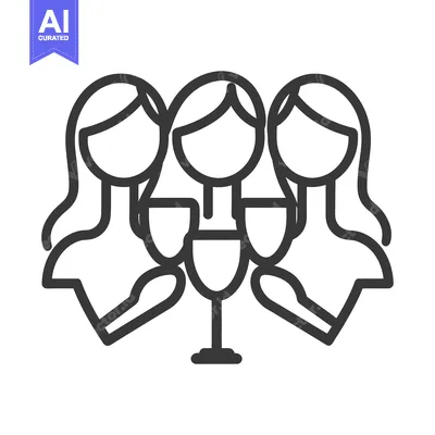 Aset desain premium: Three women gathered with wine glasses for a celebratory event