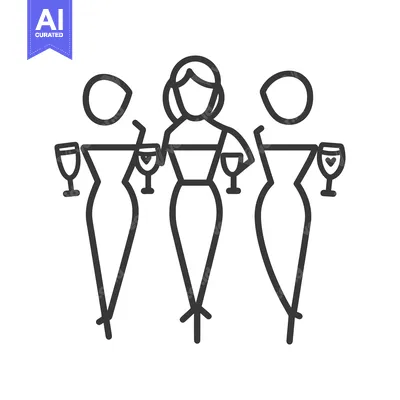 Aset premium populer: Three women are depicted in dresses holding glasses of beverages