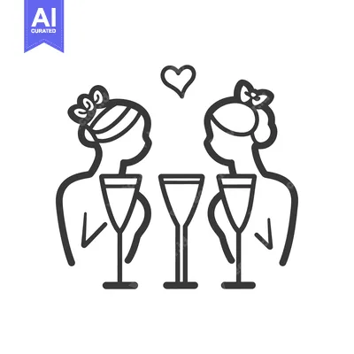 Aset desain premium: Two women are celebrating with drinks and a heart symbol