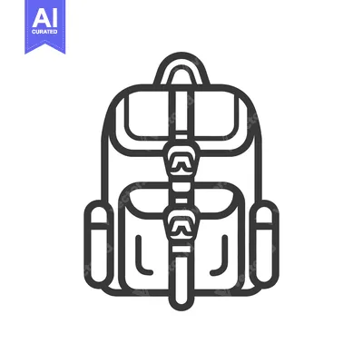 Aset desain premium: A simple line illustration depicts a filled backpack design
