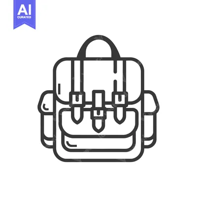 A detailed black and white illustration of a backpack design