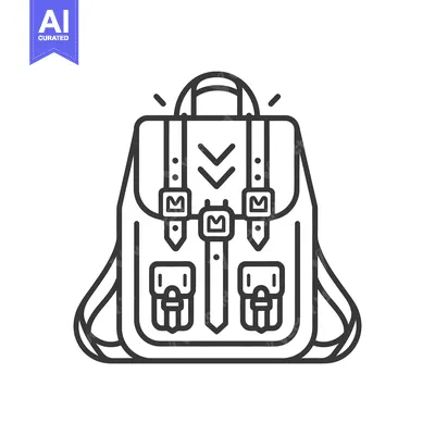 Premium design asset: A detailed black and white illustration of a classic backpack design