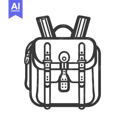 Premium design asset: A simple black line illustration of a classic backpack