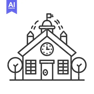 Aset desain premium: A simple cartoon styled illustration depicting a school building exter