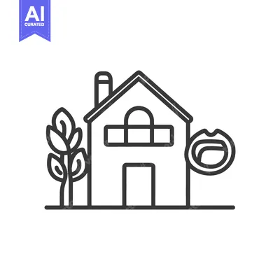 Aset premium populer: A simple black and white illustration of a house and tree