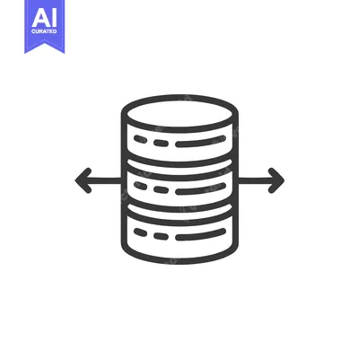 Aset desain premium: Database Icon with Arrows, Data Transfer, Outline Style, Isolated on W