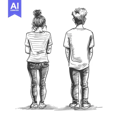 Aset premium populer: Back view of a man and a woman standing side by side