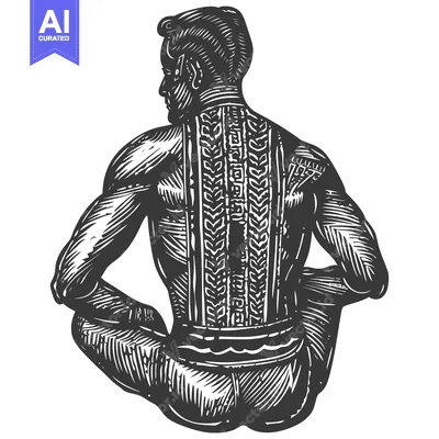 Aset premium populer: Back View of a Man with Intricate Tattoo on His Back