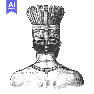 Premium design asset: Back view of an indigenous person wearing a headdress