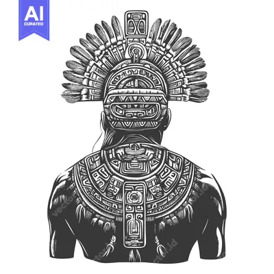 Aset premium populer: Back View of a Person Wearing an Ornate Ancient Aztec Headdress