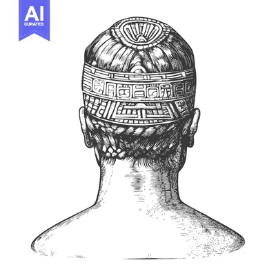 Aset desain premium: Back View of a Person Wearing a Patterned Headband