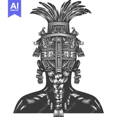 Premium design asset: Back View of a Person Wearing a Traditional Mesoamerican Headdress