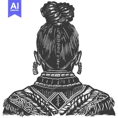 Aset premium populer: Back View of a Person with a Bun and Intricate Patterned Clothing