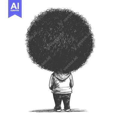 Aset premium populer: Back View of a Person with Large Afro Hairstyle and Hoodie