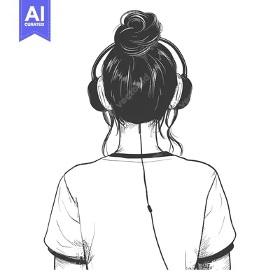 Aset premium populer: Back View of a Woman Listening to Music with Headphones