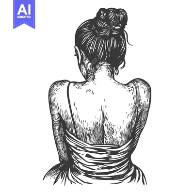 Aset premium populer: Back view of a woman with hair in a bun wearing a dress