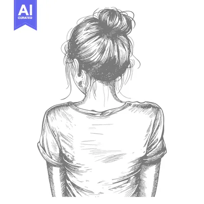 Popular premium asset: Back view of a woman with her hair in a bun, wearing a t-shirt