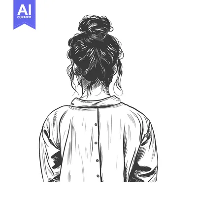 Premium design asset: Back view of a woman with long hair in a messy bun