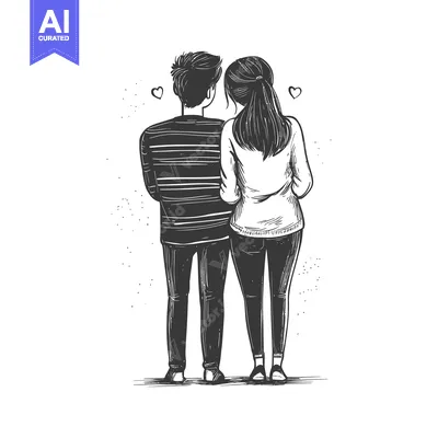 Aset premium populer: Back view of a young couple standing together