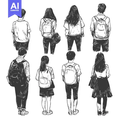Premium design asset: Back View of Students with Backpacks