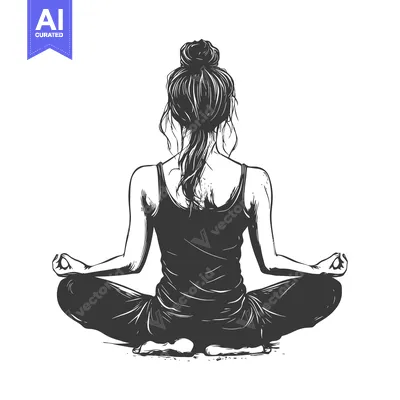 Aset desain premium: Back View of Woman Meditating in a Yoga Position