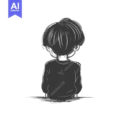 Aset desain premium: Back view sketch of a person with short hair wearing a sweater