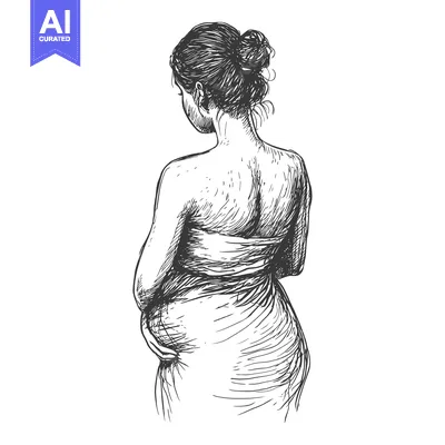 Aset premium populer: Back View Sketch of a Pregnant Woman in a Dress