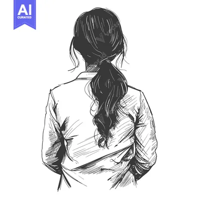 Aset premium populer: Back View Sketch of a Woman with Long Hair in a Ponytail
