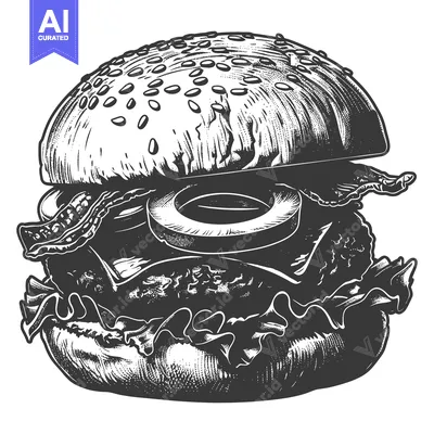 Aset premium populer: A detailed black and white illustration of a burger
