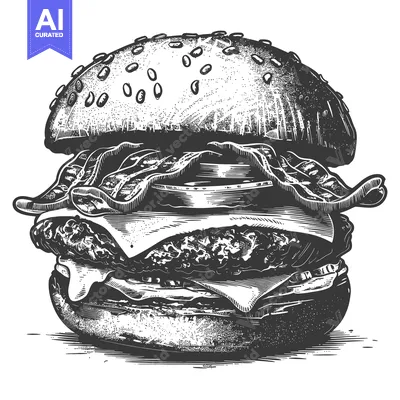 Premium design asset: A detailed sketch of a delicious hamburger with toppings