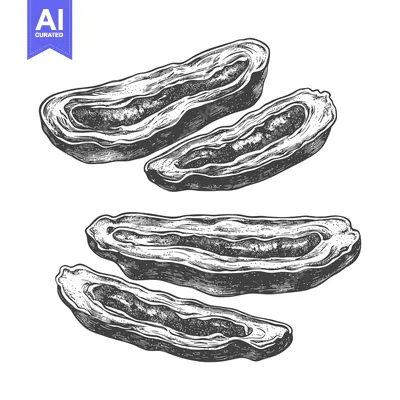 Aset desain premium: Sliced dates are displayed with engraving style illustration