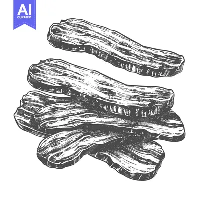 Premium design asset: Freshly Smoked Bacon Slices Stacked Over A White Background