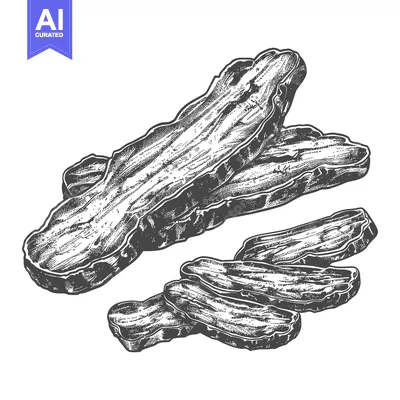 Aset premium populer: Various Slices of Processed Meat in Detailed Gray Scale