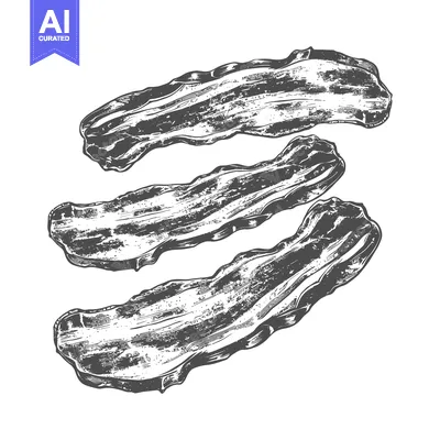 Aset premium populer: Three slices of bacon against a pure white background